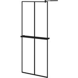 Pregrada za tuš s policom crna 80 x 195 cm s mutnim staklom ESG | shoptok.hr
