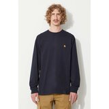 Carhartt WIP Pamučna majica dugih rukava boja: tamno plava, bez uzorka Cijene