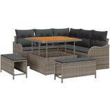  8-delna vrtna sofa set z blazinami siva poli ratan akacija | Shoptok.si