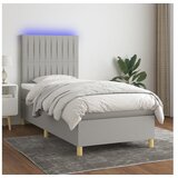  Krevet box spring s madracem LED svjetlosivi 80x200 cm tkanina | shoptok.hr