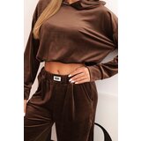 Kesi Włoski Women's velour tracksuit with wide legs and hoodie brown | Eponuda.ba