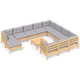 The Living Store Vrtna sedežna garnitura 12-delna s sivimi blazinami borovina - Vrtna Sedežna Garnitura, (21422233) | Shoptok.si