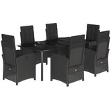  7-dijelni vrtni blagovaonski set s jastucima crni od poliratana Crna Dužina stola 200 cm | Shoptok.si