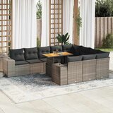  10-dijelni set vrtnih sofa poliratan i bagrem s jastucima sivi | shoptok.hr