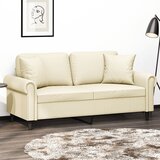 vidaXL Kavč dvosed z okrasnimi blazinami krem 140 cm umetno usnje | Shoptok.si