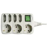 PODALJŠEK S STIKALOM 3 ŠUKO + 4 EURO VTIČ 1.5M H05VV-F 3G1.0 PVC SIV