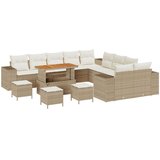 vidaXL 14-dijelni set vrtne sofe s jastučićima bež poli ratan akacija, 4-dijelni set za vanjski objed s jastučićima bež poli ratan akacija | shoptok.hr