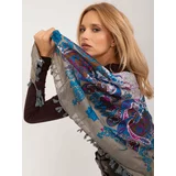 Fashion Hunters Dark beige silk scarf with patterns