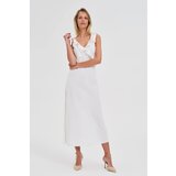Marisse White Midi Dress With Ruffles On The Neckline Cene