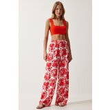 Women Ecru Red High Waist Summer Wide Viscose Trousers Cijene