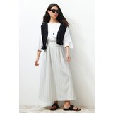 Trendyol Ecru Striped Linen Look Woven Skirt with Pocket Detail | Shoptok.si