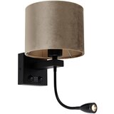 QAZQA Stenska svetilka črna z taupe žametnim odtenkom 18 cm - Brescia Combi | Shoptok.si