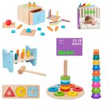 Tooky Toy Pomembno: Set razvojnih igrač za dojenčke, les - 60 kosov Cene