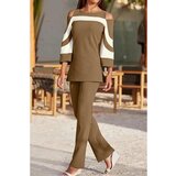 Fenzy eleganten komplet majice in hlač, kamelja | Shoptok.si