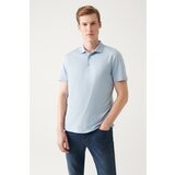 Avva Men's Light Blue 100% Cotton Standard Fit Normal Cut 3 Button Roll-Up Polo T-shirt Cene