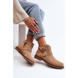 Boto Women's Flat Heel Ankle Boots with Straps Beige Melviana | ePonuda.com