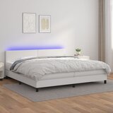 Krevet box spring s madracem LED bijeli 200x200 cm umjetna koža Cijene