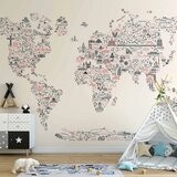  Foto tapeta - Map With Icons - Cartoon Representation of the World in Pastel Colours 392x280 Samoljepljiva | shoptok.hr