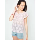 FASHION Lace blouse with Spanish neckline pink
