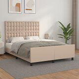 vidaXL Posteljni okvir z vzglavjem kapučino 140x190 cm umetno usnje | Shoptok.si