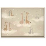  Slika - Love - Colorful Giraffes Floating on Clouds Among Hearts and Stars 90x60 U prirodnom drvenom okviru | shoptok.hr