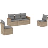 vidaXL Vrtna sedežna garnitura 5-delna z blazinami bež poli ratan, (21058225) | Shoptok.si
