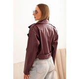 Kesi Włoski Women's short jacket made of eco-leather with a belt and collar burgundy | Eponuda.ba