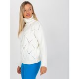 Fashion Hunters Ecru warm turtleneck sweater with an openwork RUE PARIS pattern Cene