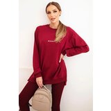 Polski Women's cotton set with a sweatshirt and leggings with the inscription Minimal maroon Cene