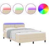 vidaXL Box spring krevet s LED trakama Krema 140 x 190 cm tkanina - Krema 140 x 190 cm Dizajn s rombovima Cijene