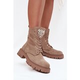 Boto Women's work boots with crystals on the tongue beige Rosira | Shoptok.si