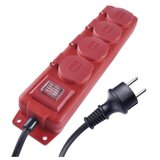  Podaljšek 5 m / 4 vtičnice / s stikalom / črno-rdeči / guma-neopren / 1,5 mm2 | Shoptok.si