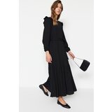 Trendyol Black Belted Ruffled Shoulder Skirt Flounced Lined Viscose Blend Woven Dress cijene