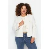Trendyol Curve Woven Tweed Jacket with Buttons in Ecru