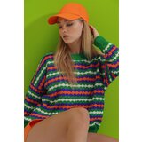 Trend Alaçatı Stili Women's Green Crew Neck Jacquard Multicolored Knitwear Sweater Cene