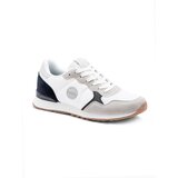 Ombre Men's shoes sneakers with combined materials and mesh - white and navy blue Cene