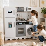 Ginger Home Dječja drvena kuhinja s hladnjakom, tekućom vodom, mikrovalnom i perilicom, bijelo-siva, 97x30x94 cm | shoptok.hr