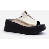 Zazoo 2916 Women's Slippers on Chunky Platform with Zipper Gold | Shoptok.si