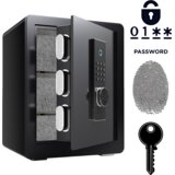 NIKCORP Biometrični sef na prstni odtis in kodo 45x38x30 cm, jeklen domači sef z alarmom, stenska montaža, črn (A5S-45), (5000159566) | Shoptok.si
