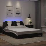 Maison Chic Posteljni okvir - Dvoposteljna postelja - Zakonska postelja z LED lučkami črno bel 160x200 cm umetno usnje, (21697100) | Shoptok.si