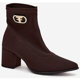 Zazoo Women's Heeled Boots with Golden Detail Chocolate 3128 | shoptok.hr