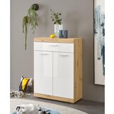CARRYHOME omara za čevlje hrast artisan, bela, visoki sijaj | Shoptok.si