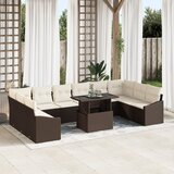 vidaXL 11-delni set vrtnih sofa z blazinami rjav poliratn | Shoptok.si