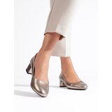 Shelvt Women's low-heeled pumps dark gold Cene