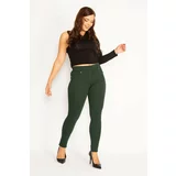 Şans Women's Large Size Green Leggings with Front Ornamental Pocket and Back Pocket