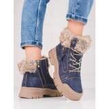 SHELOVET Blue women's trappers with Fur Cene
