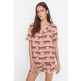 Trendyol Dried Rose Patterned Viscose Woven Pajamas Set Cene