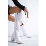 Capone Outfitters Oval Toe Side Zipper White Heeled Women's Boots | Shoptok.si