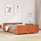 vidaXL Posteljni okvir z vzglavjem voščeno rjava 120x200 cm borovina | Shoptok.si