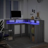  Radni stol s LED svjetlima siva boja hrasta 130x130x91cm drveni | Eponuda.com